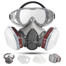 sykua Gas Mask with Safety Goggles and Filter, Respirator Mask Reusable Anti-Dust for Sanding,Building Work,Spray Painting,Chemical,Cutting,Machine P