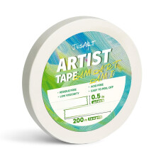 JusArt Artist Tape for Watercolor Paper, 1/2 inch Wide 200FT Long, White Art Tape for Masking, Drafting and Painting, Acid Free, Low Tack