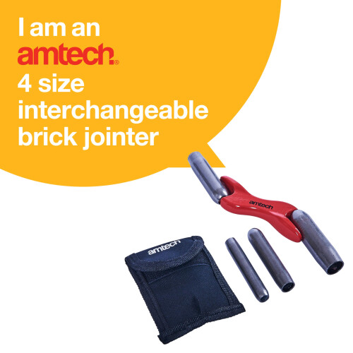 Amtech - 4-Size Interchangeable Brick Jointer Tool for Maintaining and Repairing Brickwork, Durable Cast Aluminium, Ergonomic Handle, Includes Nylon S 2