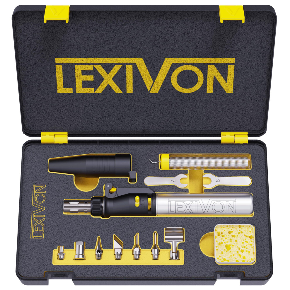 Lexivon Soldering Iron Kit, Cordless Butane Gas Soldering Iron With Adjustable Flame & 7-Tip Set, Refillable Pro-Grade Aluminium Body, Portable Solde 93117111