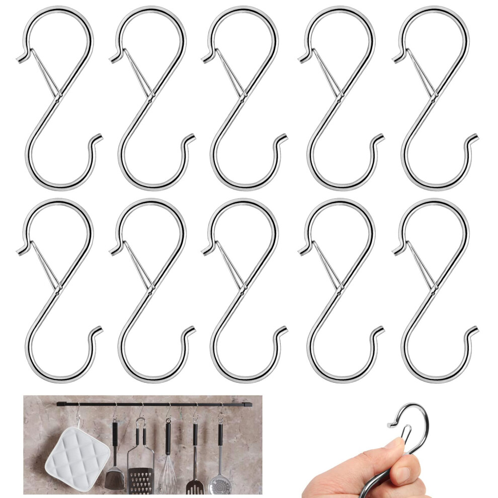 Bonitacrylic 10 Pack S Shaped Hooks Metal For Hanging Heavy Duty Large 9Cm With Safety Buckle For Pan Utensil Closet Rod Outdoor Lights Kitchenware B 61556454