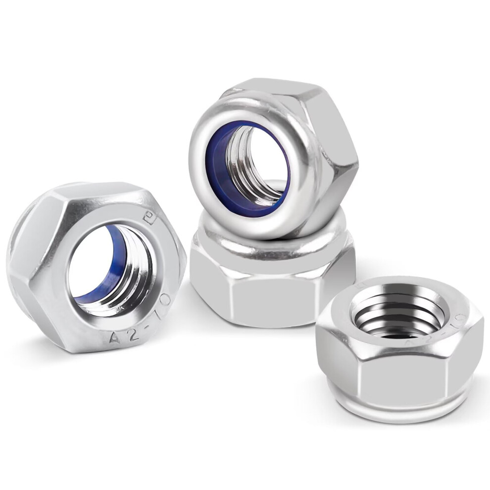 25Pcs M4 Nuts Nylock, Leryati Lock Nuts M4 Stainless Steel Hex A2 V2a Self Locking Nut, Din985 Nylon Insert Kits Thread Nut Nyloc Hexagon Nutstones 5001575832503