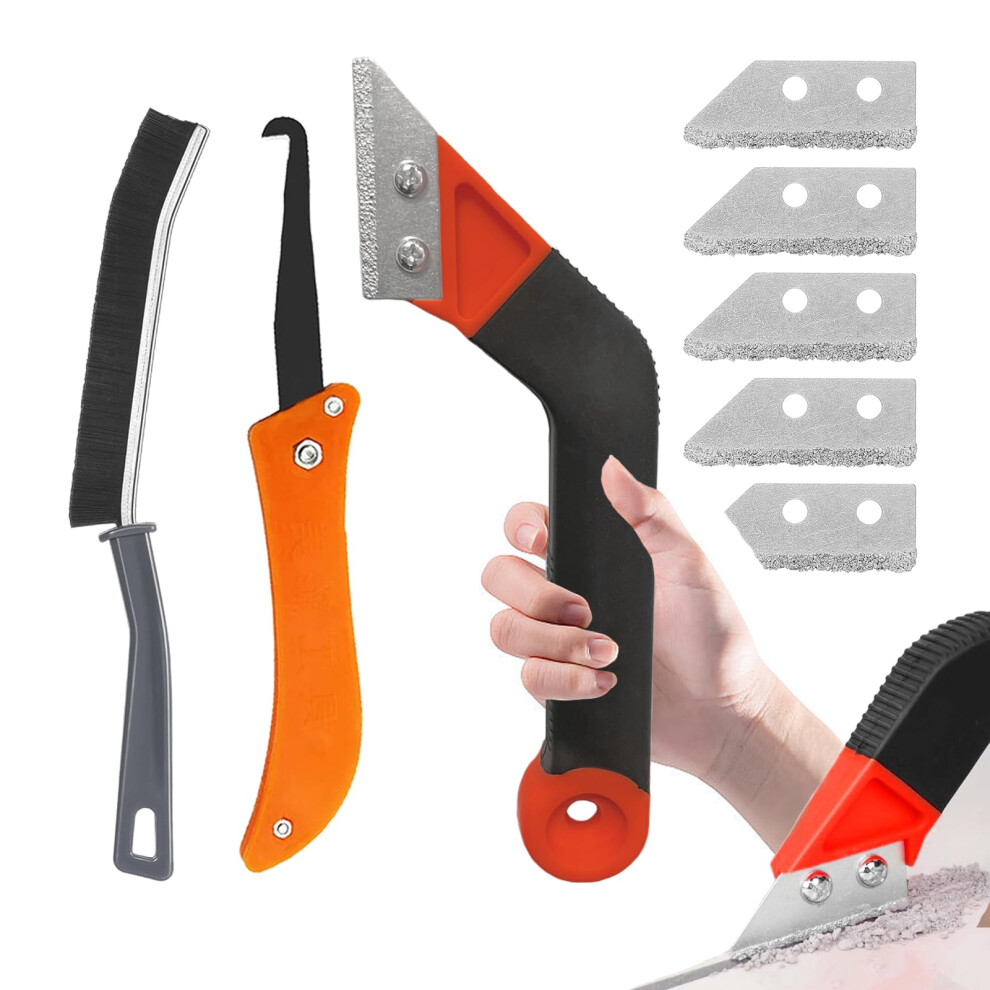 Grout Remover Tool - 5 Piece Set With Angled Grout Rake, Brush & Replacement Accessories (Red) 5051226607271