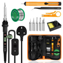Soldering Iron Kit 80W LCD Adjustable Temperature 180-520C Electric Welding Tool ON/Off Switch, 50g Solder Wire, 5 Soldering Tips, Desoldering Pump,