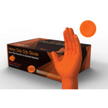 Heavy Duty Super Strong Orange Grip Nitrile Gloves PF 8 mil |Mechanical|Industrial| Engineering|Lab|Food|Cleaning|Plumbing| Gardening, Box of 50 Glov