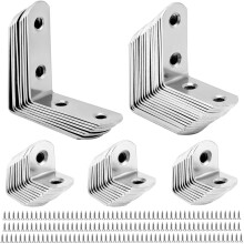 QWORK L Brackets for Wood , 56pcs Corner Brace , Stainless Steel , 16x20mm , 16x40mm , 16x50mm , 90 Degree L Shaped Brackets for Furniture Fixation