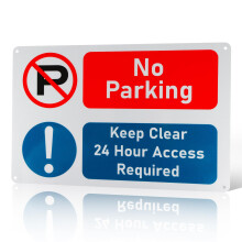 No Parking Keep Clear 24 Hour Access Required Warning Sign, PVC Rigid Plastic 4 Pre-Drilled Holes No Parking Signs Outdoor, 300x200, Self-Adhesive, T