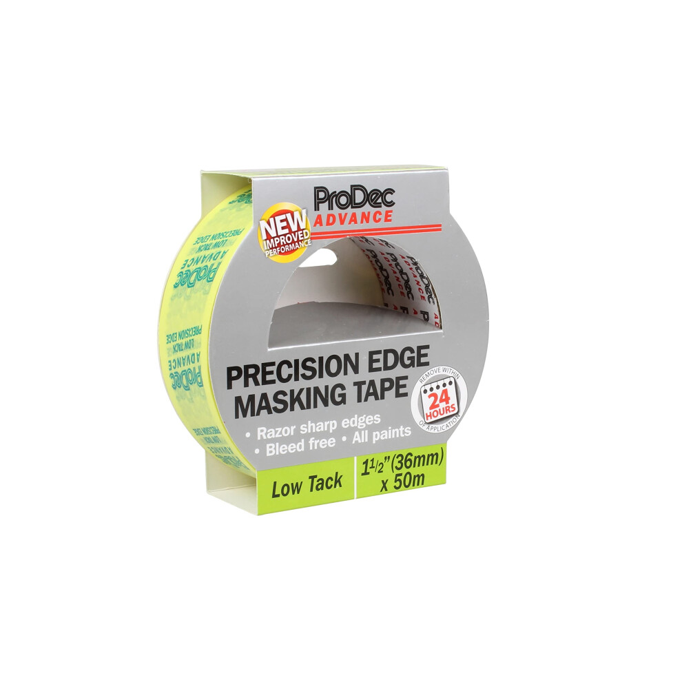 Prodec Advance 36Mm (1.5 Inch) X 50M Low Tack Precision Edge Multi Surface Painters Masking Tape For Razor Sharp Lines With No Paint Bleed For Indoor 97680604