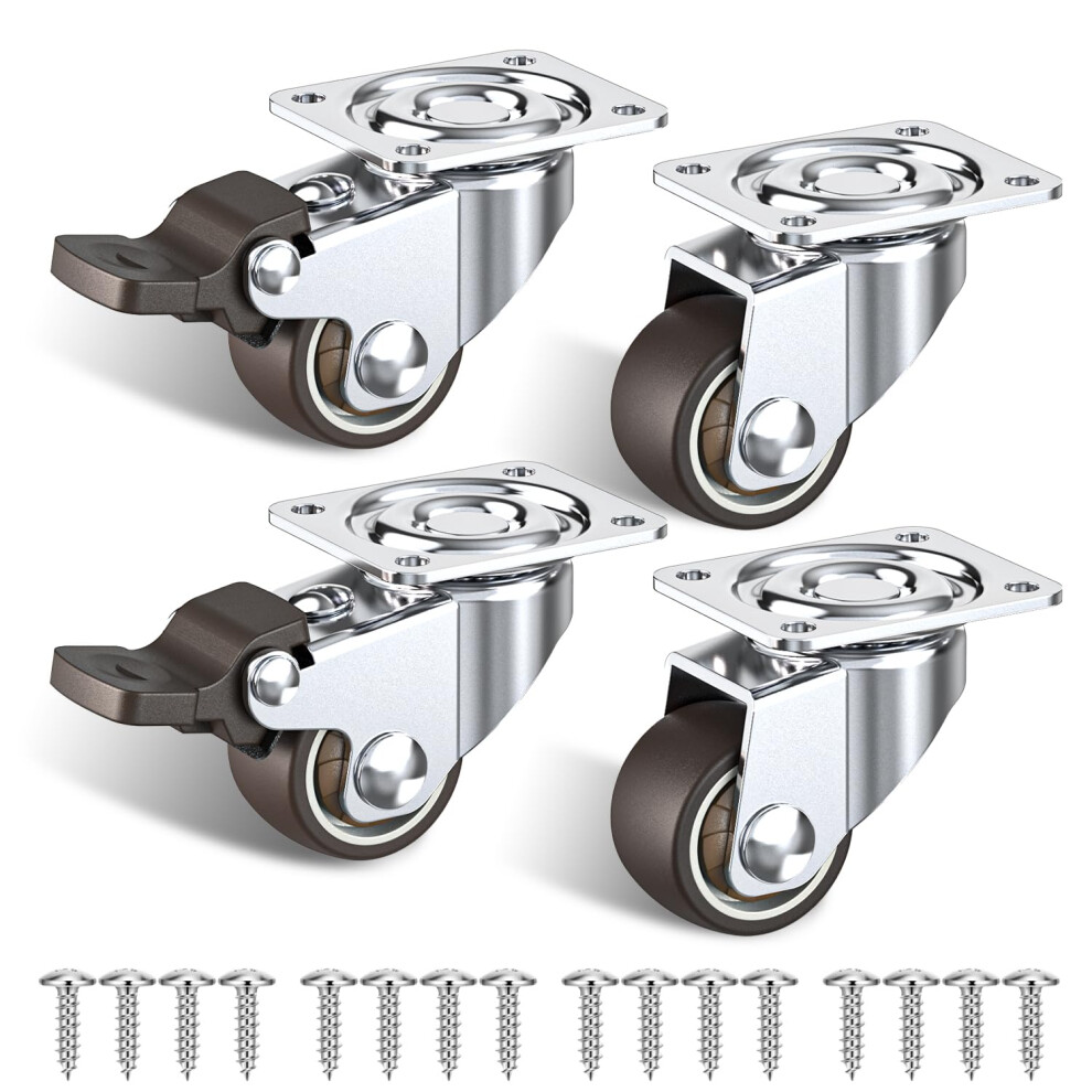 Holkie Castor Wheels 25Mm Castors For Furniture With Safety Brake Caster Wheels Set Of 4 Total Capacity 40Kg (2 With Brakes And 2 Without) 5009040280026