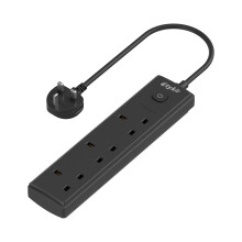 Short Extension Lead, 0.5M Small Extension Cable (13A/3250W), 3 Way Switched Extension Lead, Power Strip, Surge Protector, Black