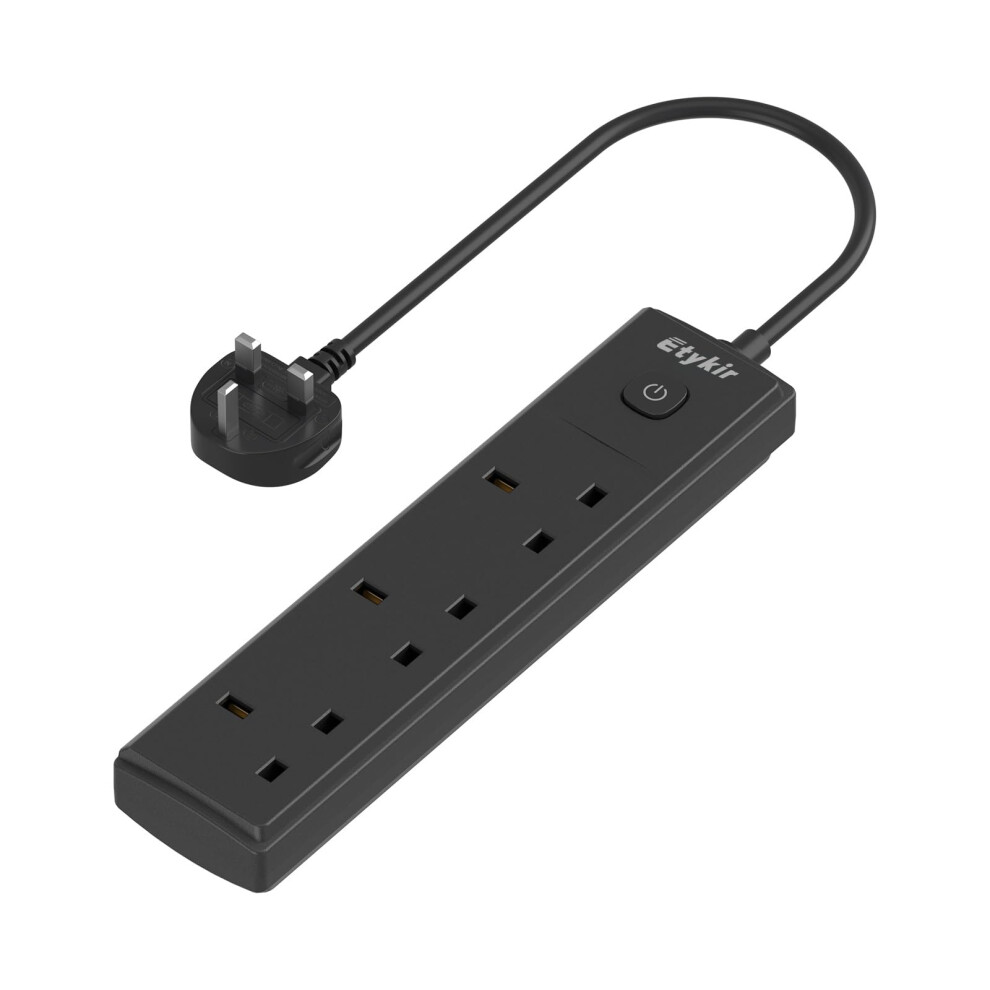 Short Extension Lead, 0.5M Small Extension Cable (13A/3250W), 3 Way Switched Extension Lead, Power Strip, Surge Protector, Black 33645438