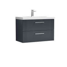 Partial Fluted 2 Drawer Wall Hung Vanity Unit with 1 Tap Hole Thin-Edge Basin- 800mm - Satin Soft Black