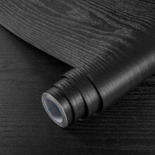 Hode Black Wood Vinyl Wrap 30X200cm, Black Wood Sticky Back Plastic Roll, Self Adhesive Wallpaper Furniture Stickers for Worktop Kitchen Shelf