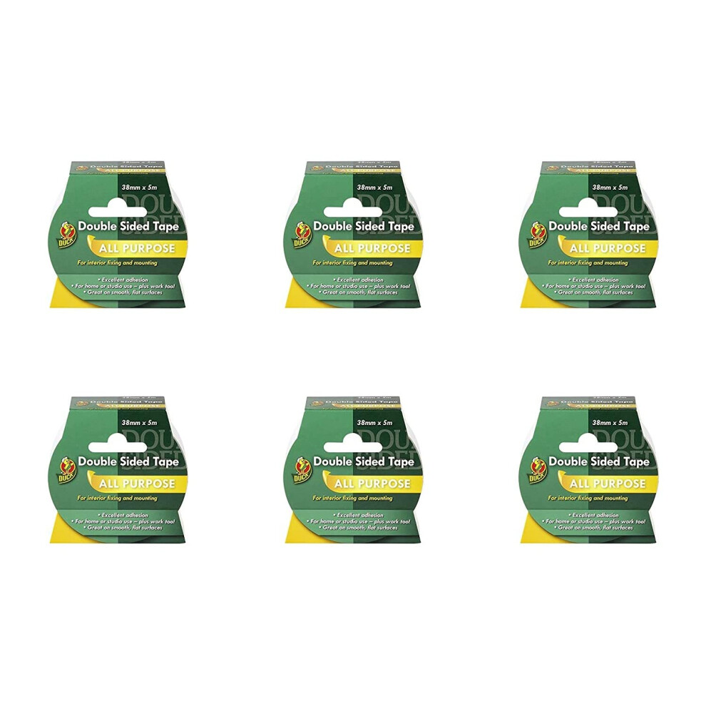 Duck Tape Double Sided Interior Tape 38Mm X 5M, Pack Of 6 81130603