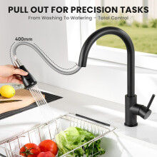 DERW Black Kitchen Tap Kitchen Mixer Taps with Pull Out Sprayer Swivel