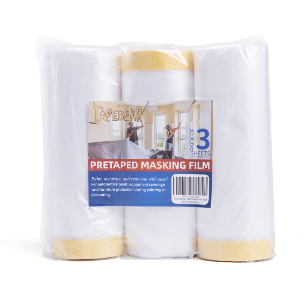 Tapebear Pre-Taped Masking Film, Tape And Drape, Plastic Sheeting Roll, Automotive Painters Masking Tape Film 5051226891861