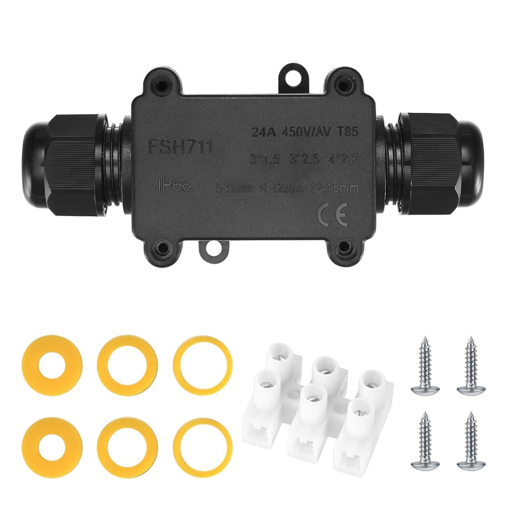 Ip68 Waterproof Junction Box, 3-Way Outdoor Electrical Connectors, Cable Wire Connector Pa9 5051226584596