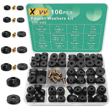 XBVV 106 pcs Flat and Beveled Faucet Washers and Brass Bibb Screws Assortment for Use with Assorted Quick-Opening Style Faucets Stem Worn Out Washer