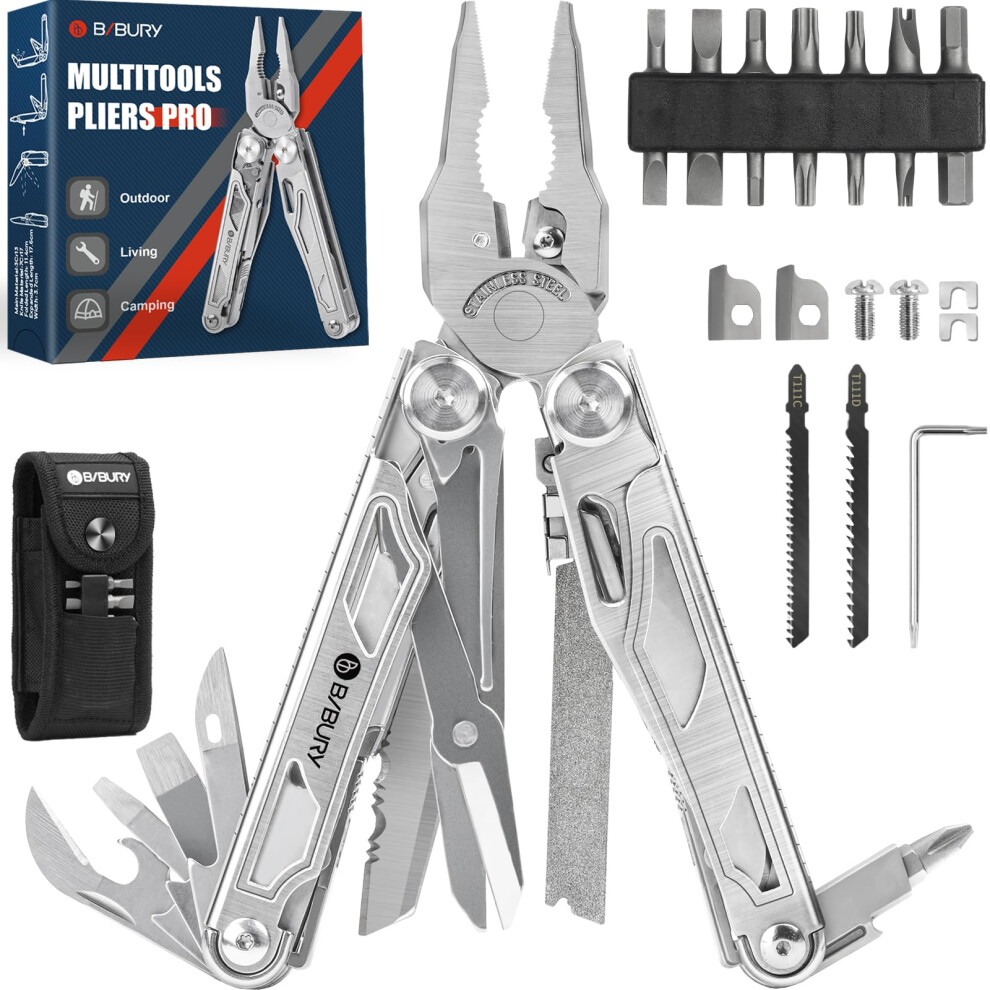 Bibury Multitools, Multi Tool Foldable Pliers With Upgraded Scissors And Screwdriver Set, Stainless Steel Multitools With Nylon Pouch 5051226899355