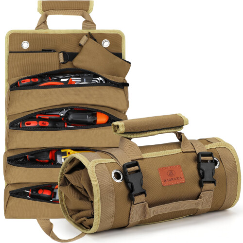BAQRAXIA Tool Bag, Roll Up Small Tools Box Storage, Heavy Duty Tool Organizer with 2 Detachable Tool Pouch