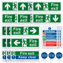21pcs Premium Fire Exit Sign Kit (Right, Left, Up, Down Arrow) - Fire Action Notice Sign, Keep Clear, Door Keep Shut, Self Adhesive Vinyl Sticker EN