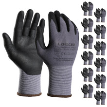 LOCCEF Safety Work Gloves MicroFoam Nitrile Coated-12 Pairs,Seamless Knit Nylon, Home Improvement,Micro-Foam Gloves (9/L, Grey-12 Pairs)