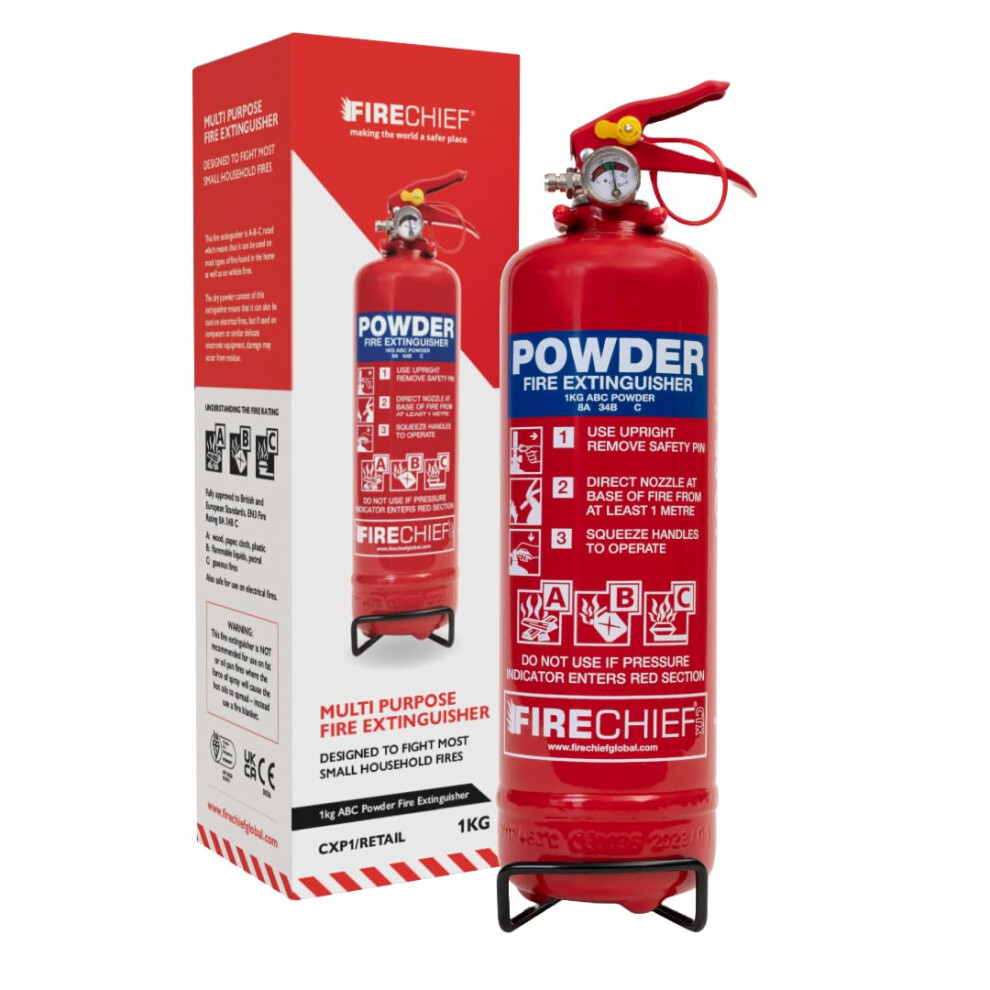 Firechief Core Abc Powder Fire Extinguisher 1Kg - Small Fire Extinguisher Quick And Easy To Use - Multipurpose Use - Kitemark Certified To Bs En 3 - 90662515