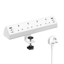 Desk Clamp Power Socket USB C Slots, 40W Total Fast Charging Station, 4 Way Desk Extension Lead with Switch, Desktop Power Strip 2M for Home Office,