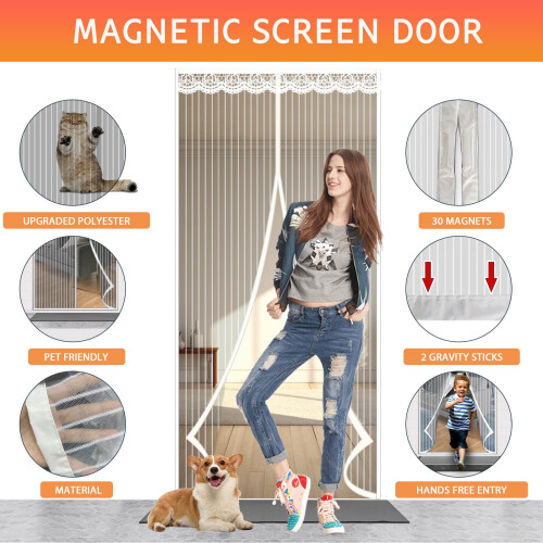 YRH Magnetic Fly Screen Door (90x210cm, White) 2