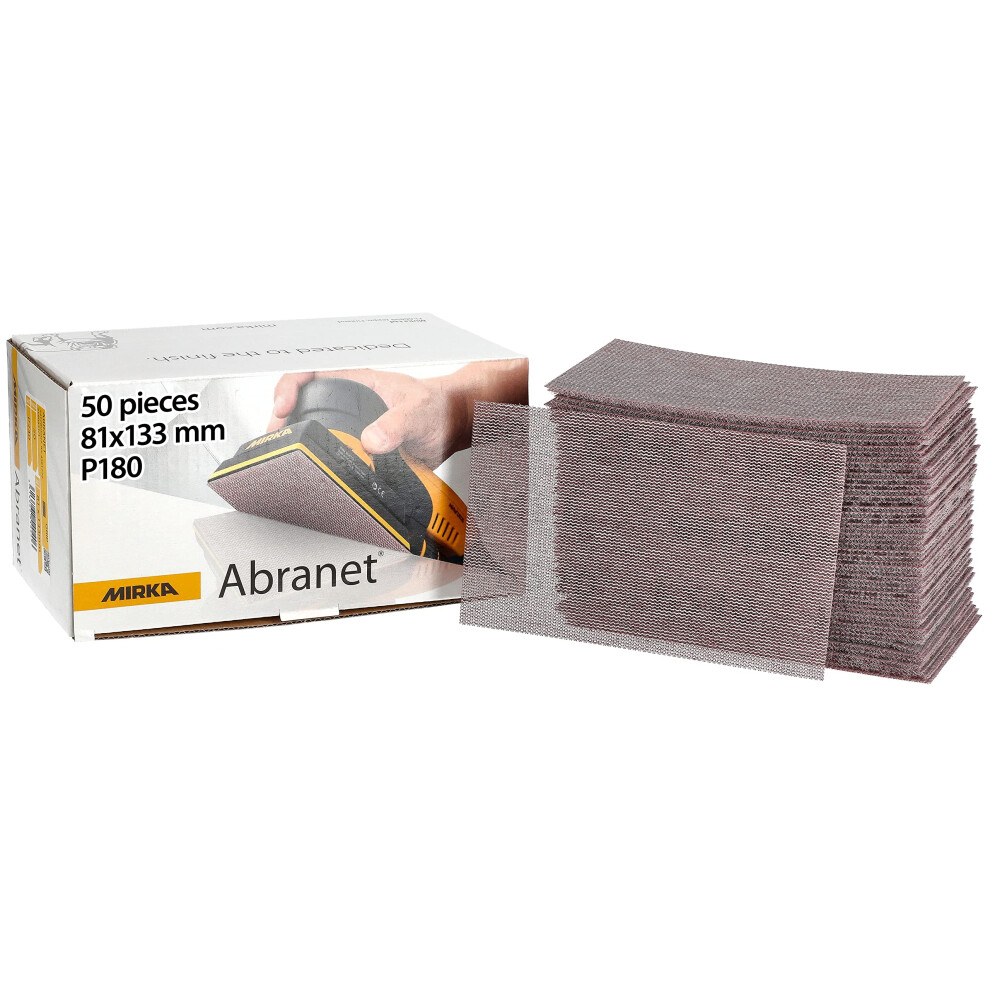 Mirka Abranet Net Sandpaper Strips 81X133 Mm Hook & Loop/Grit P180 / 50 Pcs/For Sanding Wood, Walls, Metal, Aluminium, Stainless Steel, Filler 5051226643224