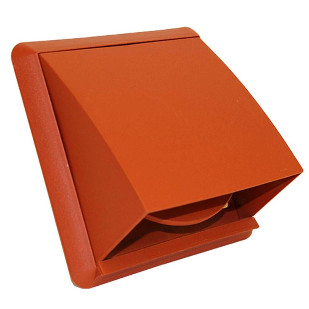 Kair Terracotta Cowled Outlet Grille 155Mm External Dimension Wall Vent With 100Mm - 4 Inch Round Rear Spigot And Wind Baffle Backdraught Shutter 64370088