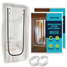 TEYIAN 2Pack 1.2m x 2.2m Plastic Dust Sheet Door Cover with Zipper Heavy Duty Clear Polythene Sheet Door Protector Door Curtain with 10m Double-Sided