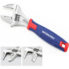 WORKPRO 200 mm 2-in-1 Adjustable Wrench and Pipe Wrench, 42 mm Wide Jaw, Cr-V Steel, with Anti-Slip Soft Handle