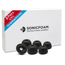 SONICFOAM (SFAir-1-2 Pro Small/Medium/Large Black) Memory Foam Earbud Tips - Compatible with AirPods Pro 1st & 2nd Gen - (6 Pack / 3 Pairs)