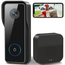 XTU Wireless WiFi Video Doorbell Camera with Chime, 2K HD Smart Video Doorbell with Camera Battery Operated PIR Motion Detection Night Vision 2-Way A