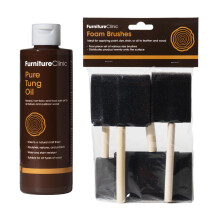 Furniture Clinic Pure Tung Oil for Wood & Foam Brush Set | Food Safe Wood Oil for Interior or Exterior Use | Add Protection & Nourish Wood Surfaces |