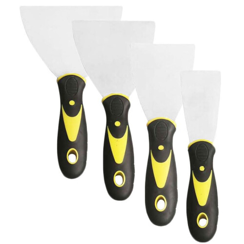 4 Pack Paint Wallpaper Scraper Set, 2'', 3'', 4'', 5'' Stainless Steel Paint Scraper Set with Soft Handle, Plastering Tools for Drywall
