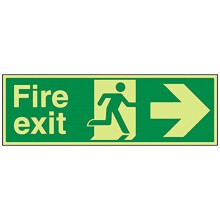 V Safety Glow In The Dark Fire Exit Arrow Right Sign - 600mm x 200mm - Rigid Plastic
