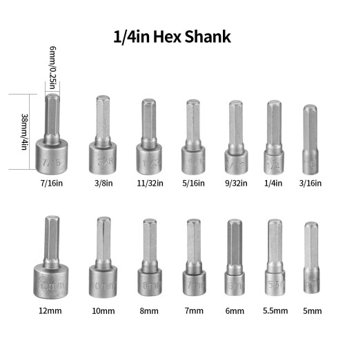 Socket Nut Driver Set, Hex Drill Bits Sets, Impact Driver Socket Adapter Metric for Hand Drill, Electric Screwdriver, Wrench (14) 1