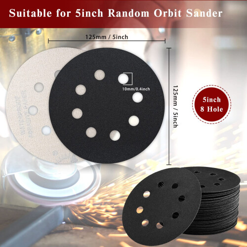 STEBRUAM 80PCS 125mm Dry Wet Sanding Discs Hook and Loop Sandpaper Sil