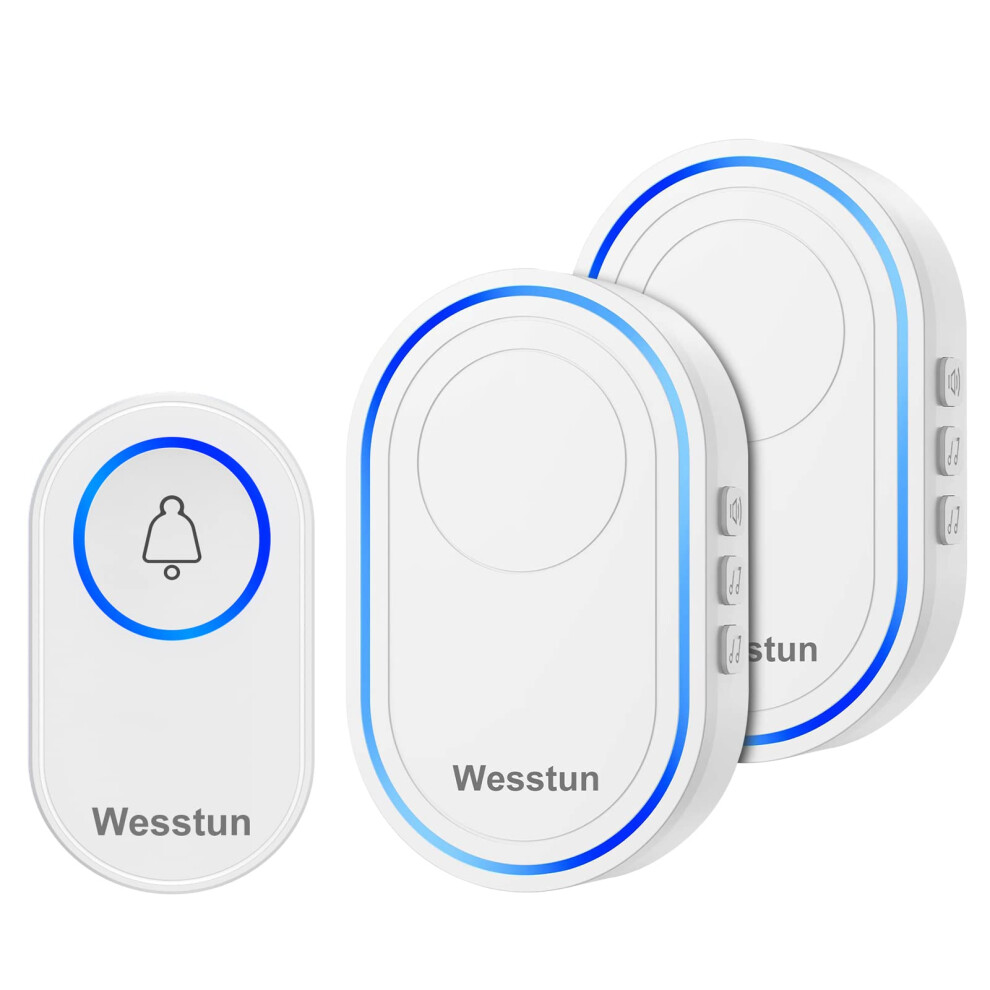 Wesstun Wireless Doorbell 2 Receivers, Ip67 Waterproof Door Chime Kit Operating At The Range Of 300M, 2 Plug-In Door Bell Receivers With 39 Ringtones 5006028236716