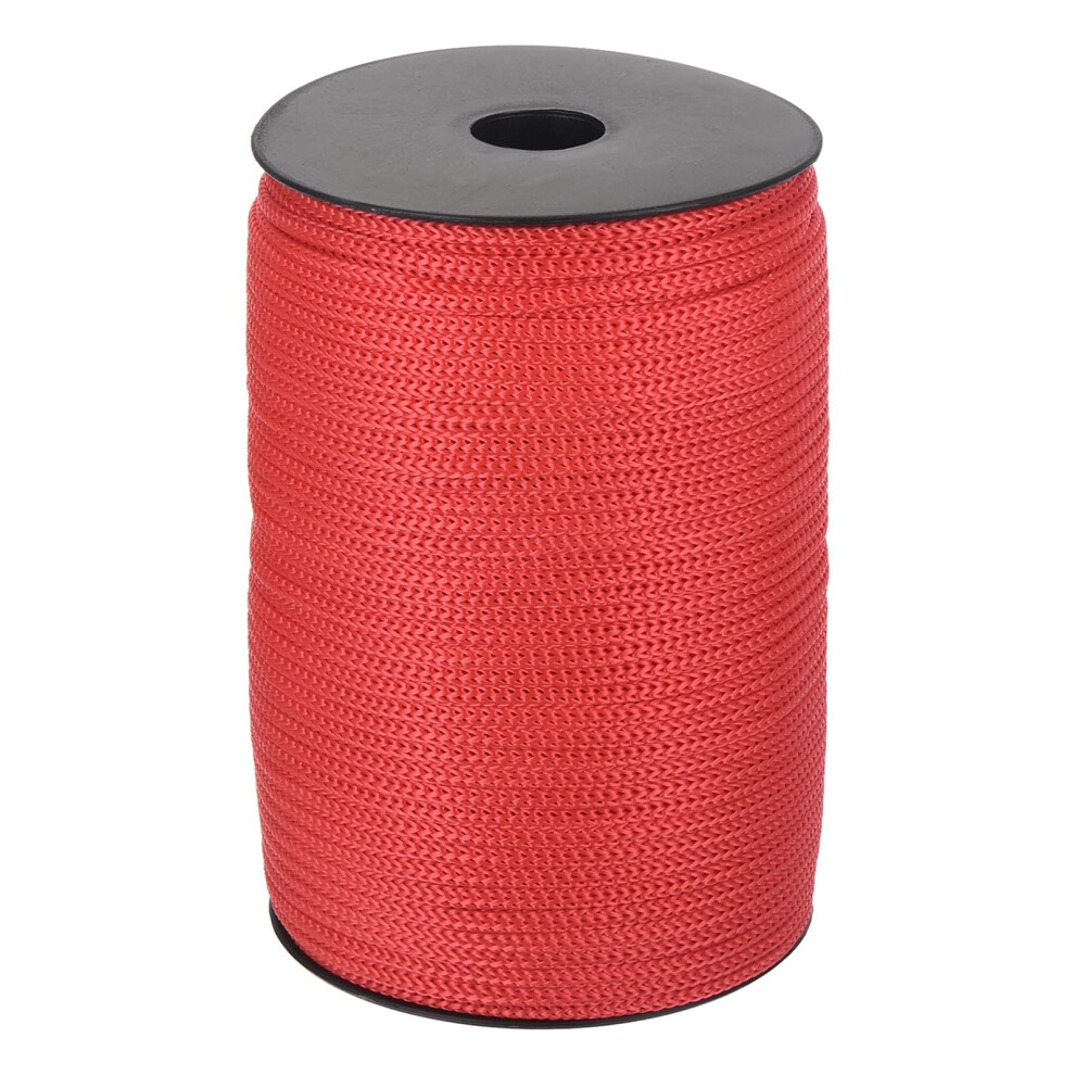 Sourcing Map 5Mm Polypropylene Rope Braided Ropes, 100M Camping Rope Hollow Utility Cord For Clothesline, Hiking, Outdoor, Red 70068399
