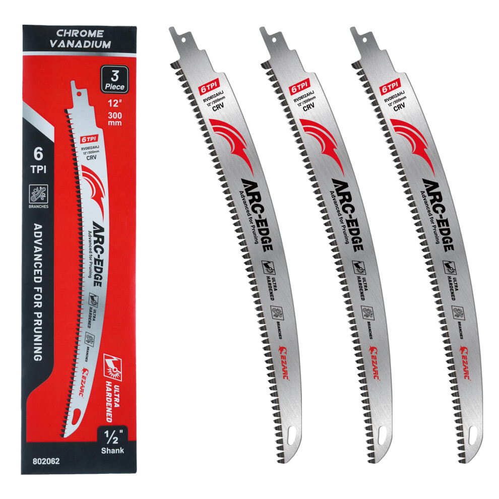 Ezarc Japanese Teeth Reciprocating Saw Blades 300 Mm, Arc Edge Wood Pruning Saw Blades 6Tpi For Tree Trimming, Wood Cutting, 3 Pieces 5051226625824
