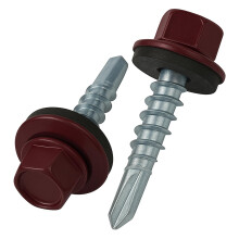 4.8 mm x 35 mm Roofing Screws, Hex Head Self-Drilling Color (RAL 3005 Wine Red) Roof Screws with EPDM Sealed Washer, Rust Proof Zinc Plated Hardened