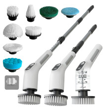 Electric Spin Scrubber with 4000mAh Battery, 380-500 RPM, 8 Replaceable Brush Heads, Adjustable Handle for Bathroom, Kitchen & Floor Cleaning