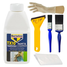 Complete Paint Remover Bundle: TX10 Paint & Varnish Stripper, Blackspur Scraper, 1 & 2 Inch Paintbrushes, Rubber Gloves, Blackspur Dust Sheet - Ideal