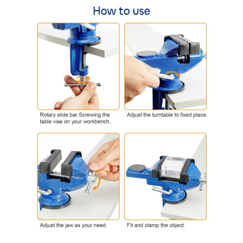 CROWNSHOP Bench Vice 360 Swivel Base Vices forWorkbench Portable Universal Workshop Clamp Adjustable Mini Table Bench Vice Clamp for Workshop Factor 1