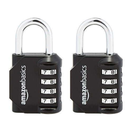 Amazon Amazon Basics AB-PL111 4-Digit Combination lock, 2 Count, Black/Silver