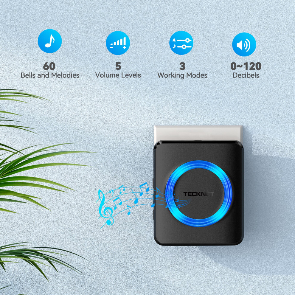 Tecknet Wireless Doorbell With 2 Push Buttons 4 Receivers 400M1300ft