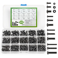 500 Pcs Nuts and Bolts Assorted Set, Black Hex Socket Head Cap Screws Bolts and Nuts Kit, M3/M4/M5 Thread Fastener Machine Hex Bolts and Nuts Assortm